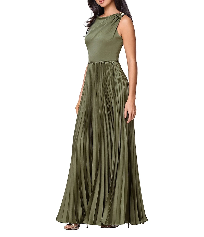 Betsy & Adam Long Stretch Charmeuse Pleated Gown