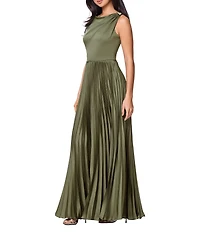 Betsy & Adam Long Stretch Charmeuse Pleated Gown