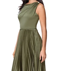 Betsy & Adam Long Stretch Charmeuse Pleated Gown
