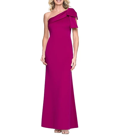 Betsy & Adam Long Tech Scuba One Shoulder Dress