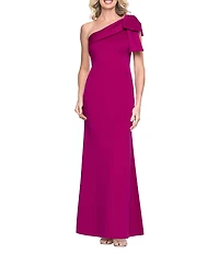 Betsy & Adam Long Tech Scuba One Shoulder Dress