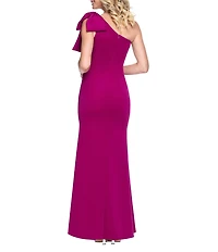 Betsy & Adam Long Tech Scuba One Shoulder Dress