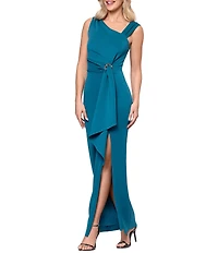 Betsy & Adam Long Techno Scuba Asymmetrical Neck Dress