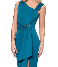 Betsy & Adam Long Techno Scuba Asymmetrical Neck Dress