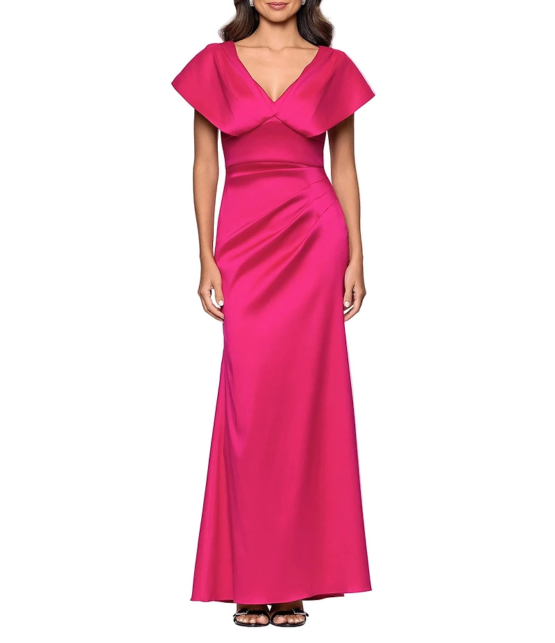 Betsy & Adam Long V Neck Short Sleeve Sheath Dress