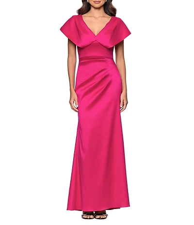 Betsy & Adam Long V Neck Short Sleeve Sheath Dress