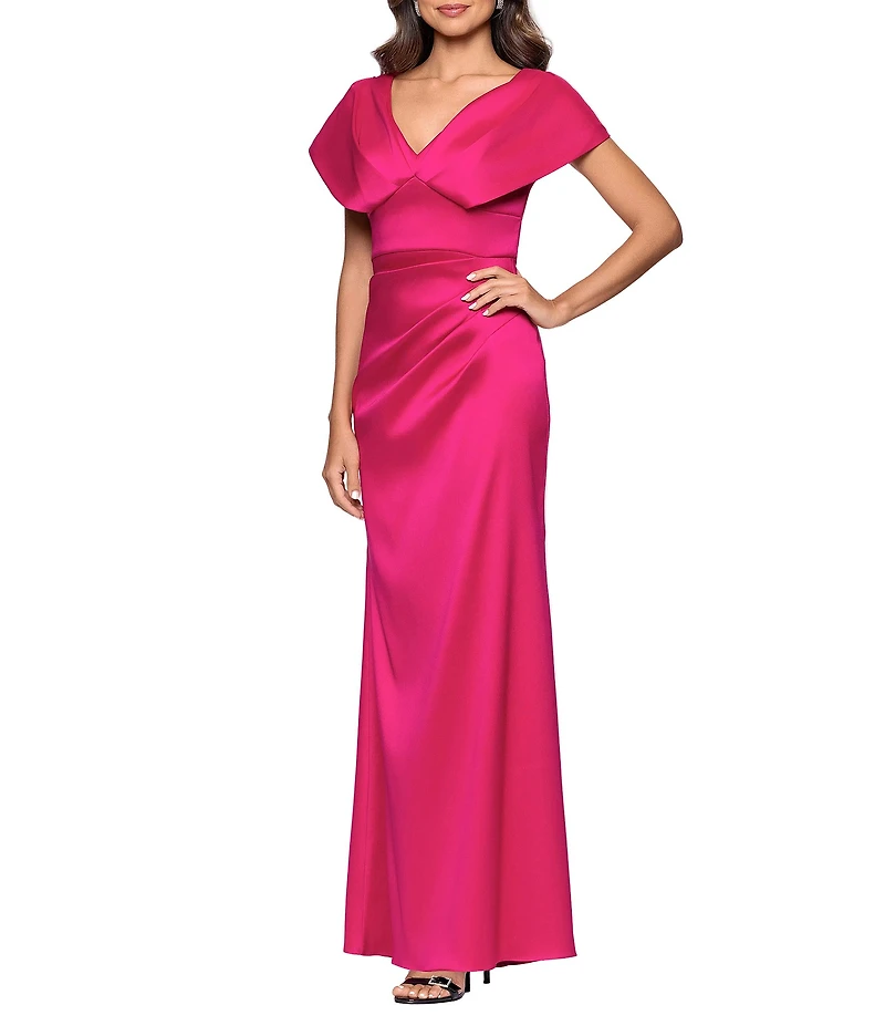 Betsy & Adam Long V Neck Short Sleeve Sheath Dress