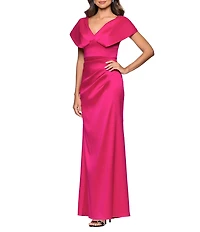 Betsy & Adam Long V Neck Short Sleeve Sheath Dress