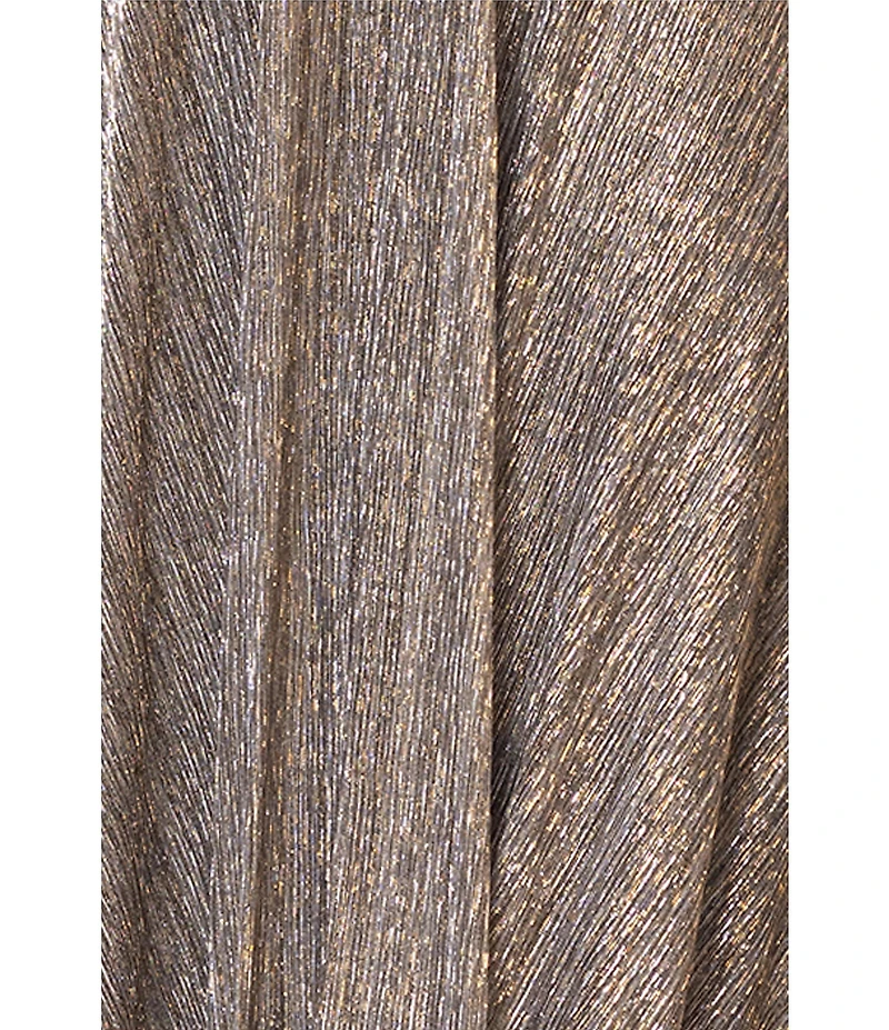 Betsy & Adam Metallic Crinkle V-Neck Long Sleeve Wrap Bodice Gown