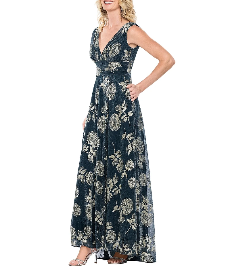 Betsy & Adam Metallic Floral Print Gown