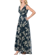 Betsy & Adam Metallic Floral Print Gown