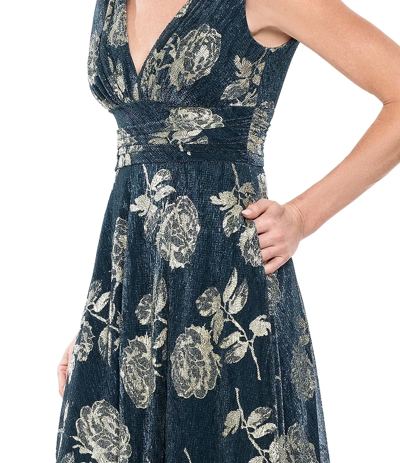 Betsy & Adam Metallic Floral Print Gown