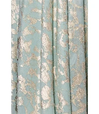 Betsy & Adam Metallic Knit Foiled Print V Neck Long Sleeve A-Line Gown