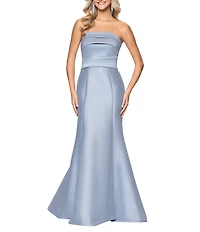 Betsy & Adam Mikado Strapless Back Draping A Line Gown