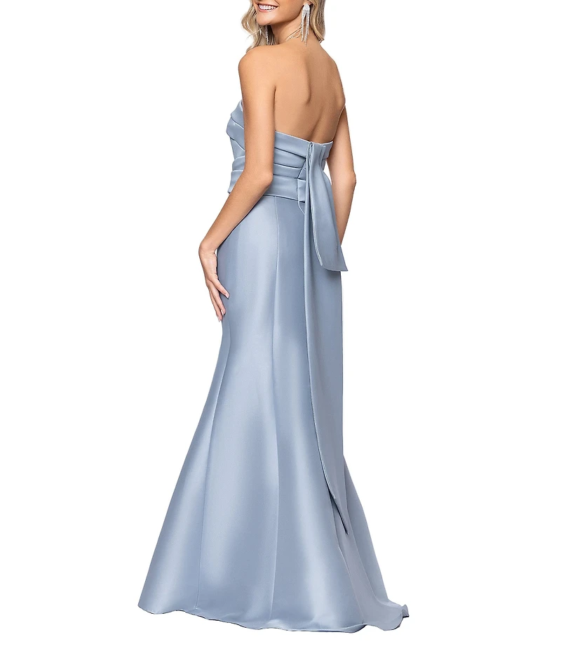 Betsy & Adam Mikado Strapless Back Draping A Line Gown