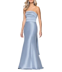 Betsy & Adam Mikado Strapless Back Draping A Line Gown