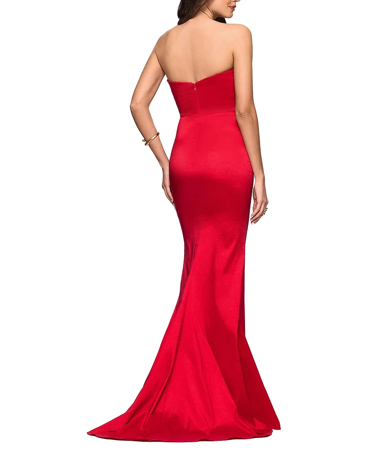 Betsy & Adam Mikado Strapless Gown With Cascading Ruffle