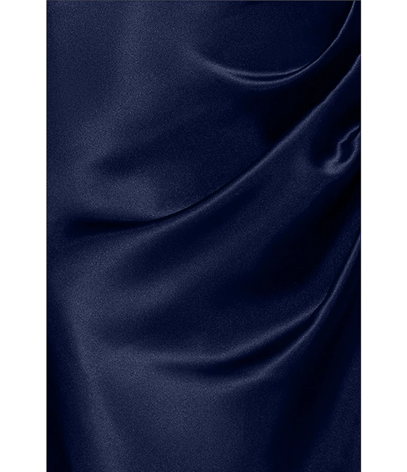 Betsy & Adam Off-The-Shoulder Charmeuse Drop Neck Ruched Long Dress