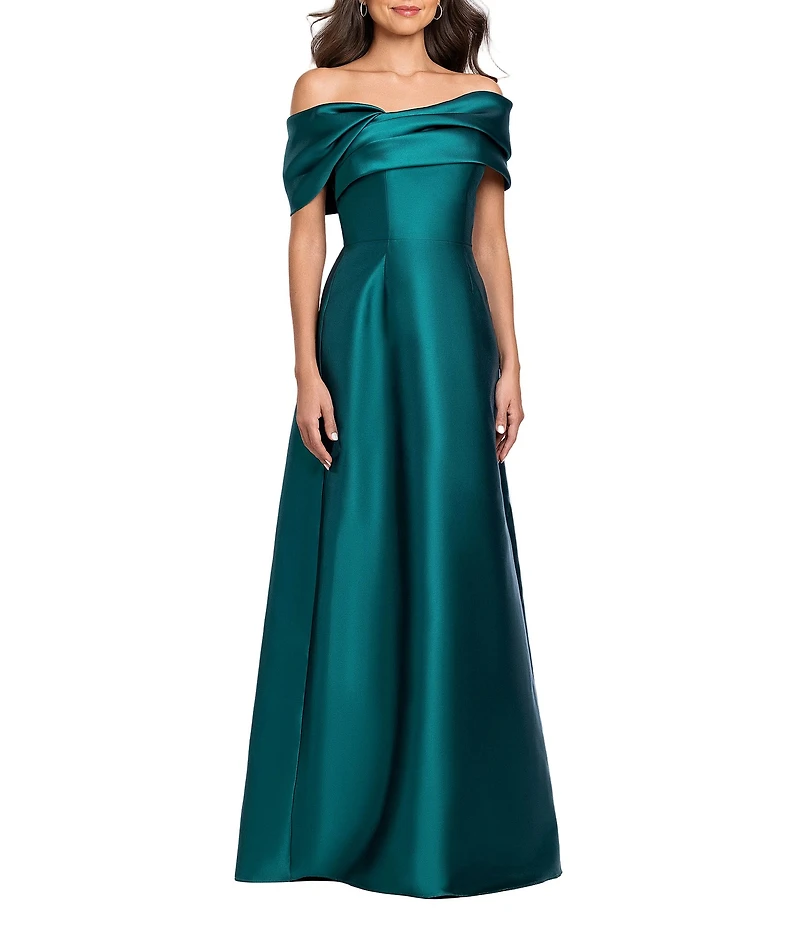 Betsy & Adam Off-The-Shoulder Mikado A-Line Gown