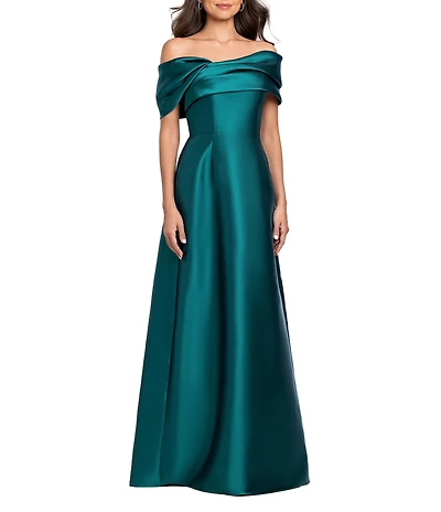 Betsy & Adam Off-The-Shoulder Mikado A-Line Gown