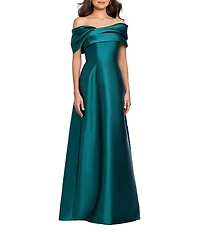 Betsy & Adam Off-The-Shoulder Mikado A-Line Gown