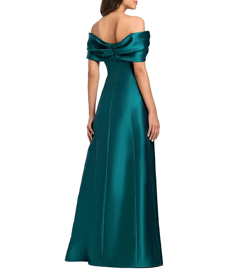 Betsy & Adam Off-The-Shoulder Mikado A-Line Gown