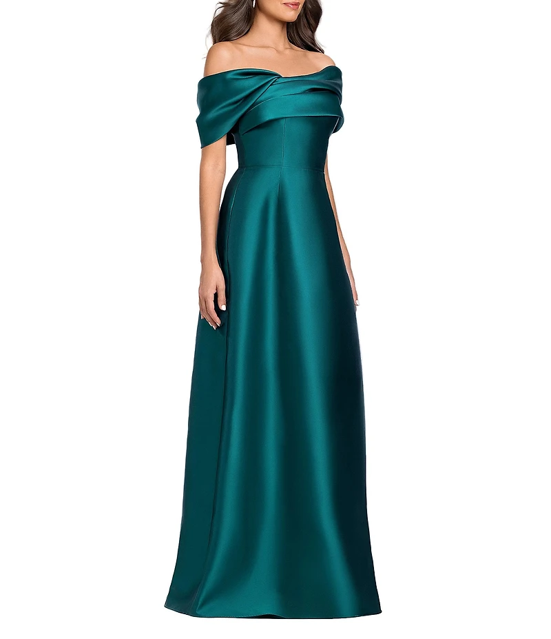 Betsy & Adam Off-The-Shoulder Mikado A-Line Gown