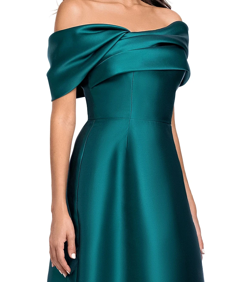 Betsy & Adam Off-The-Shoulder Mikado A-Line Gown