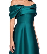 Betsy & Adam Off-The-Shoulder Mikado A-Line Gown
