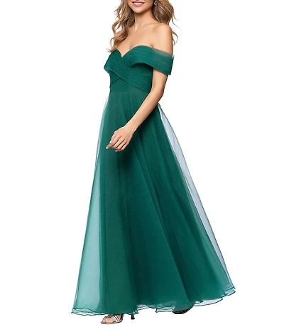 Betsy & Adam Off the Shoulder Organza Gown