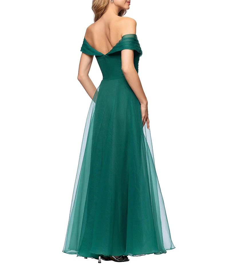 Betsy & Adam Off the Shoulder Organza Gown