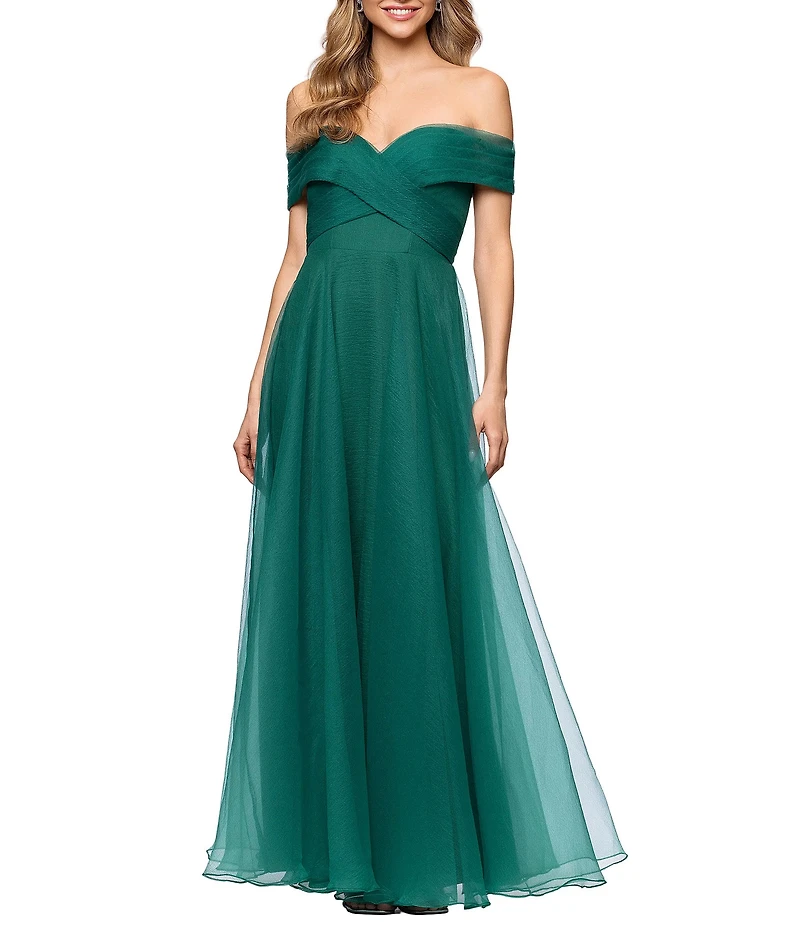 Betsy & Adam Off the Shoulder Organza Gown