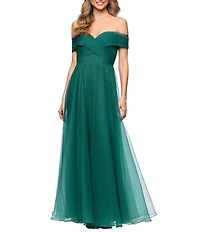 Betsy & Adam Off the Shoulder Organza Gown