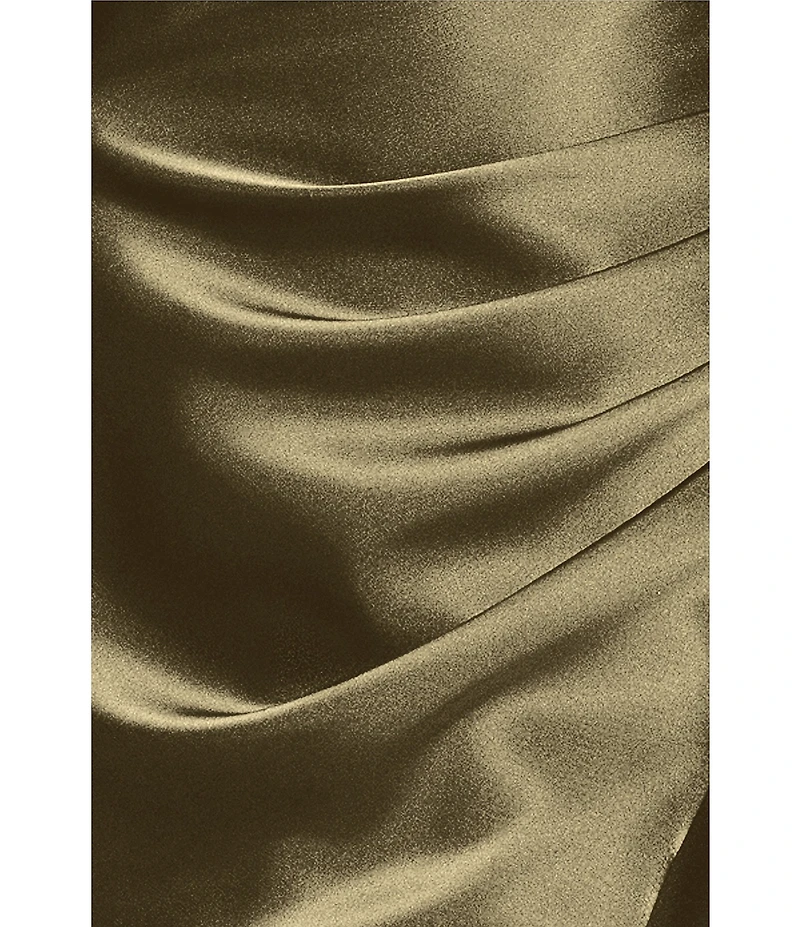 Betsy & Adam Off the Shoulder Ruched Bodice Satin Charmeuse Blouson Knee Length Dress