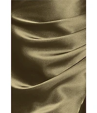 Betsy & Adam Off the Shoulder Ruched Bodice Satin Charmeuse Blouson Knee Length Dress