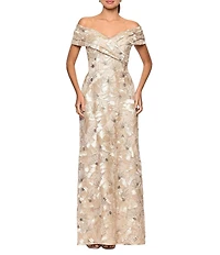 Betsy & Adam Off The Shoulder Soutache Lace A-Line Gown
