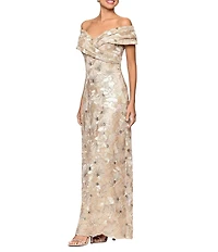 Betsy & Adam Off The Shoulder Soutache Lace A-Line Gown