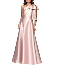Betsy & Adam One Bow Shoulder Mikado A-Line Gown