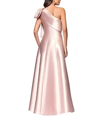 Betsy & Adam One Bow Shoulder Mikado A-Line Gown