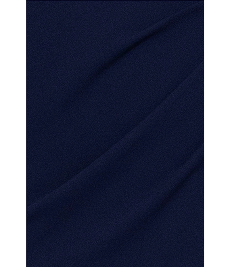 Betsy & Adam One Shoulder Asymmetrical Long Sleeve Faux Wrap Gown