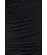Betsy & Adam One Shoulder Long Sleeve Mesh Gown