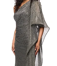 Betsy & Adam One Shoulder Metallic Ruched Gown