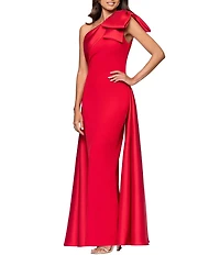 Betsy & Adam One Shoulder Mikado Gown With Overskirt