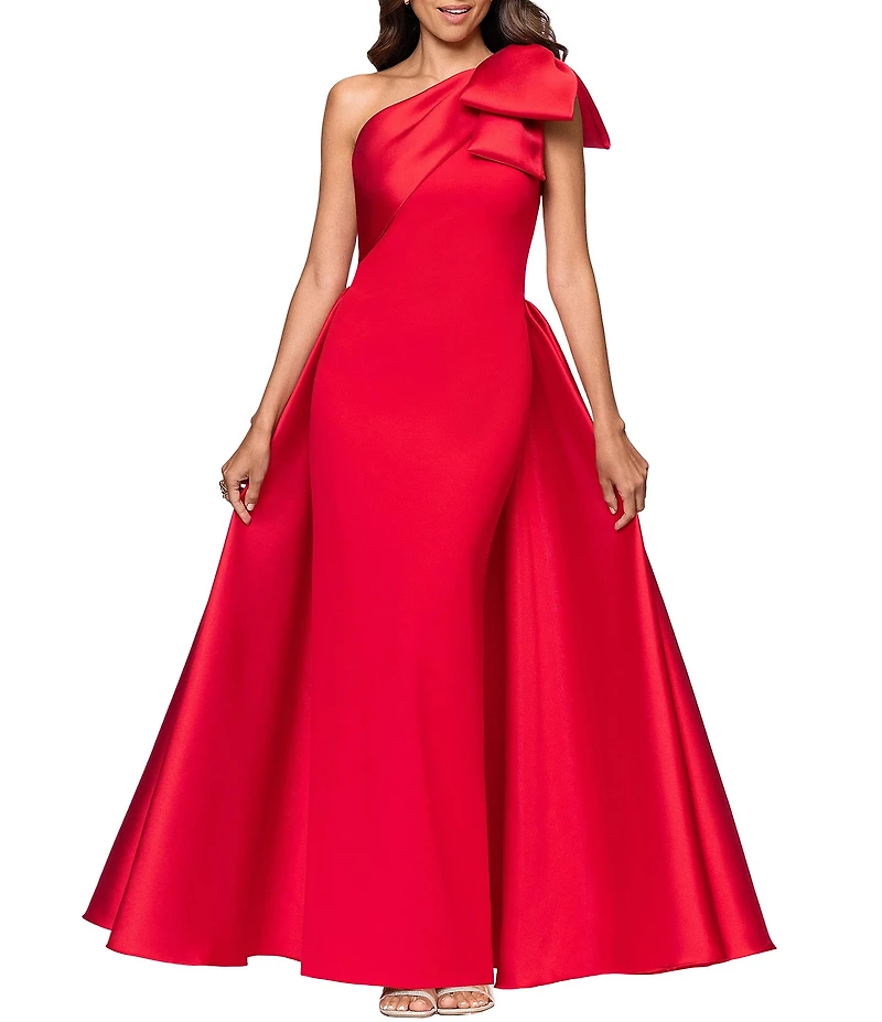 Betsy & Adam One Shoulder Mikado Gown With Overskirt
