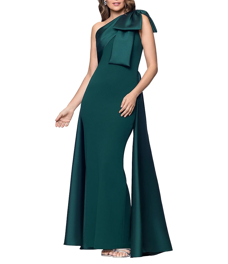 Betsy & Adam One Shoulder Mikado Gown With Overskirt