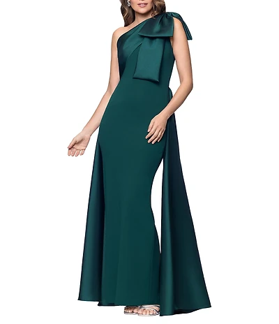 Betsy & Adam One Shoulder Mikado Gown With Overskirt