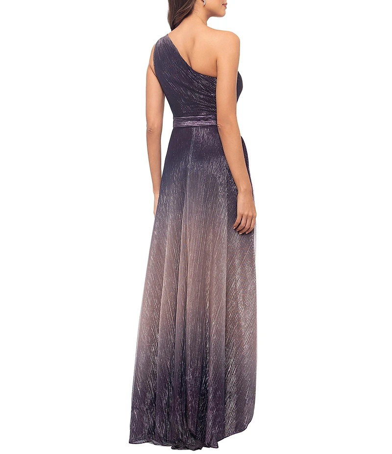 Betsy & Adam One Shoulder Ombre Gown With Keyhole