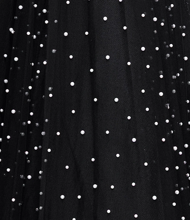 Betsy & Adam One Shoulder Pearl Tulle Tea Length Gown