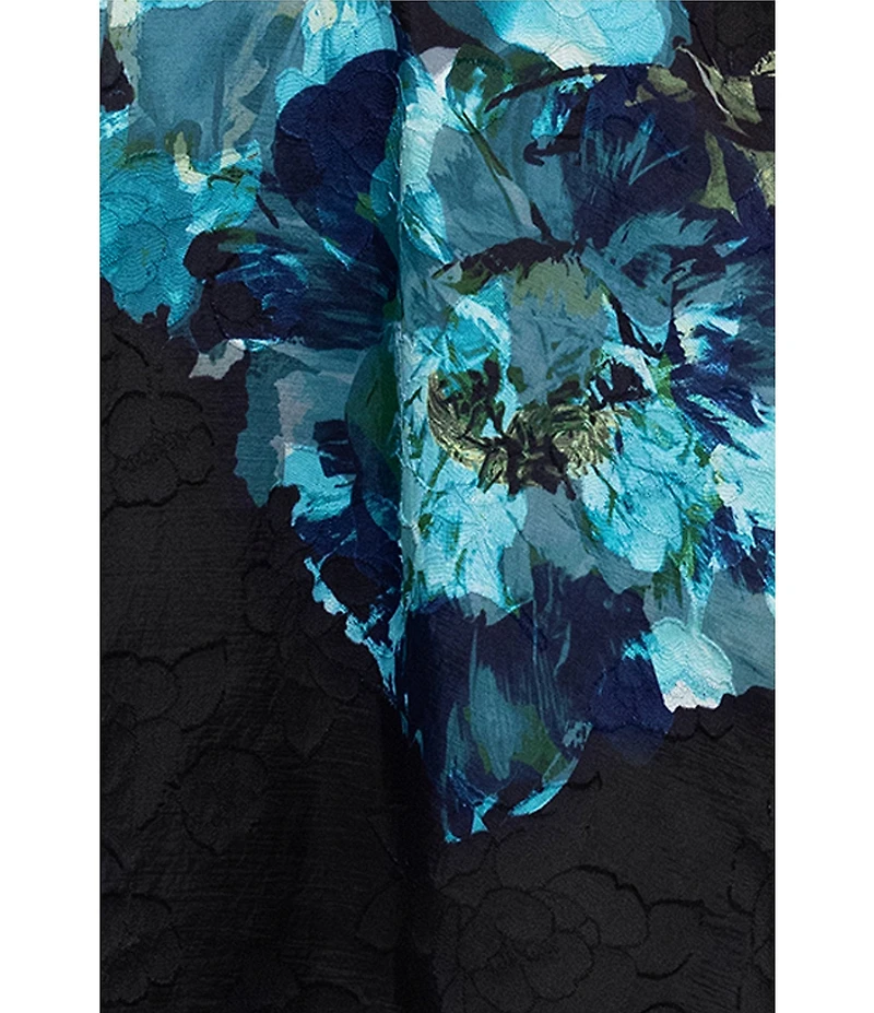Betsy & Adam One Shoulder Printed Organza Long Gown