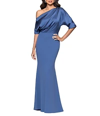 Betsy & Adam One Shoulder Satin Scuba Crepe A-Line Dress